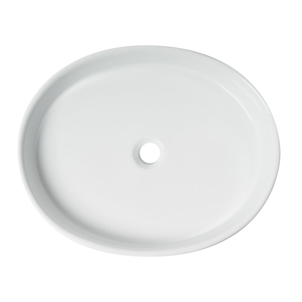 White 22" Oval Above Mount Ceramic Sink. Picture 5