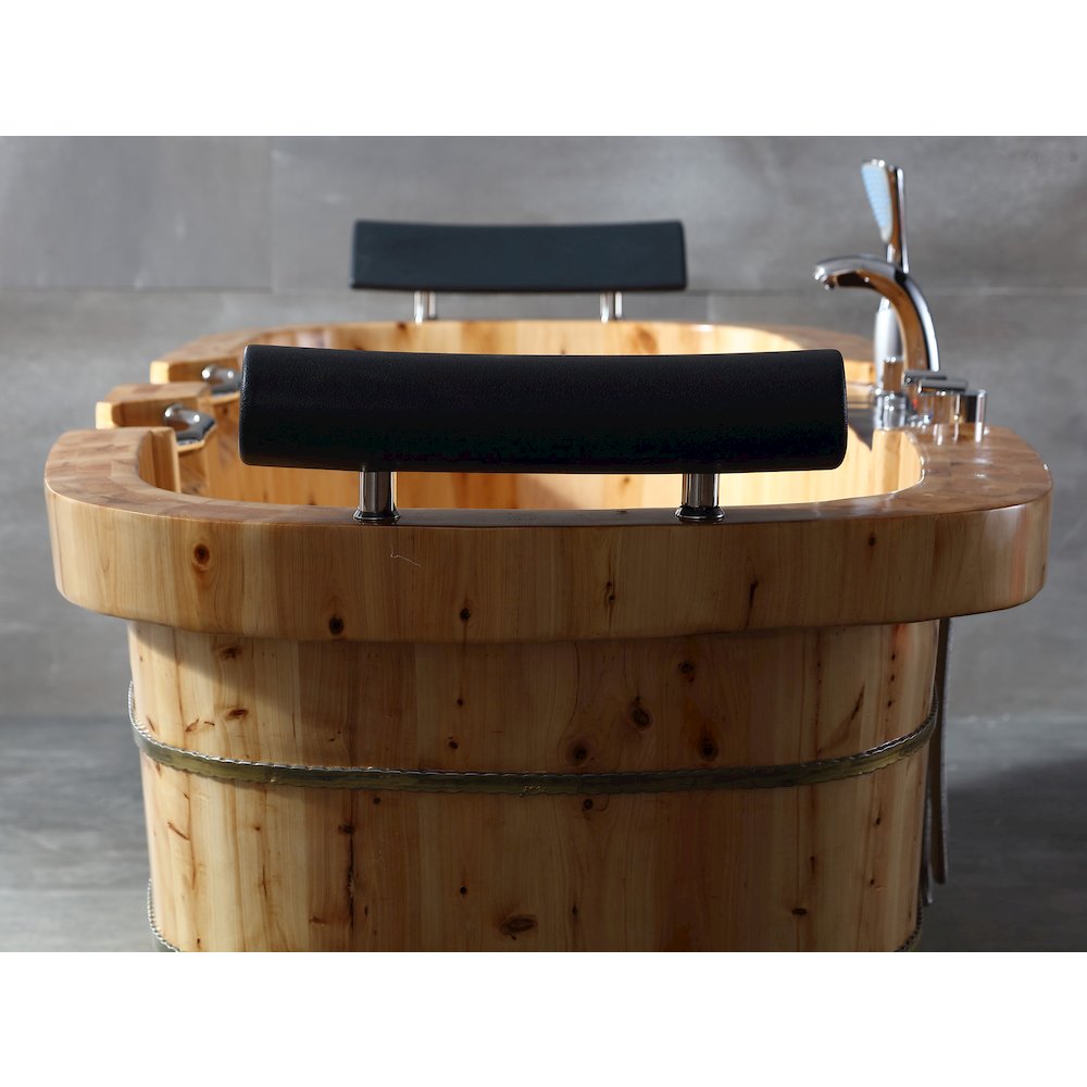 65" 2 Person Free Standing Cedar Wooden Bathtub with Fixtures & Headrests. Picture 6