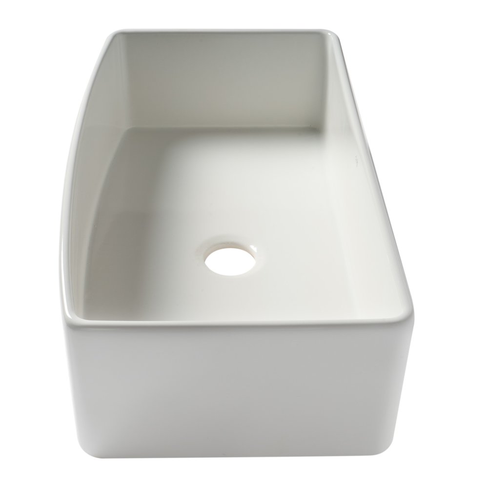 ALFI Brand White Smooth Curved Apron 36" x 20" Single Bowl Fireclay Farm Sink. Picture 7