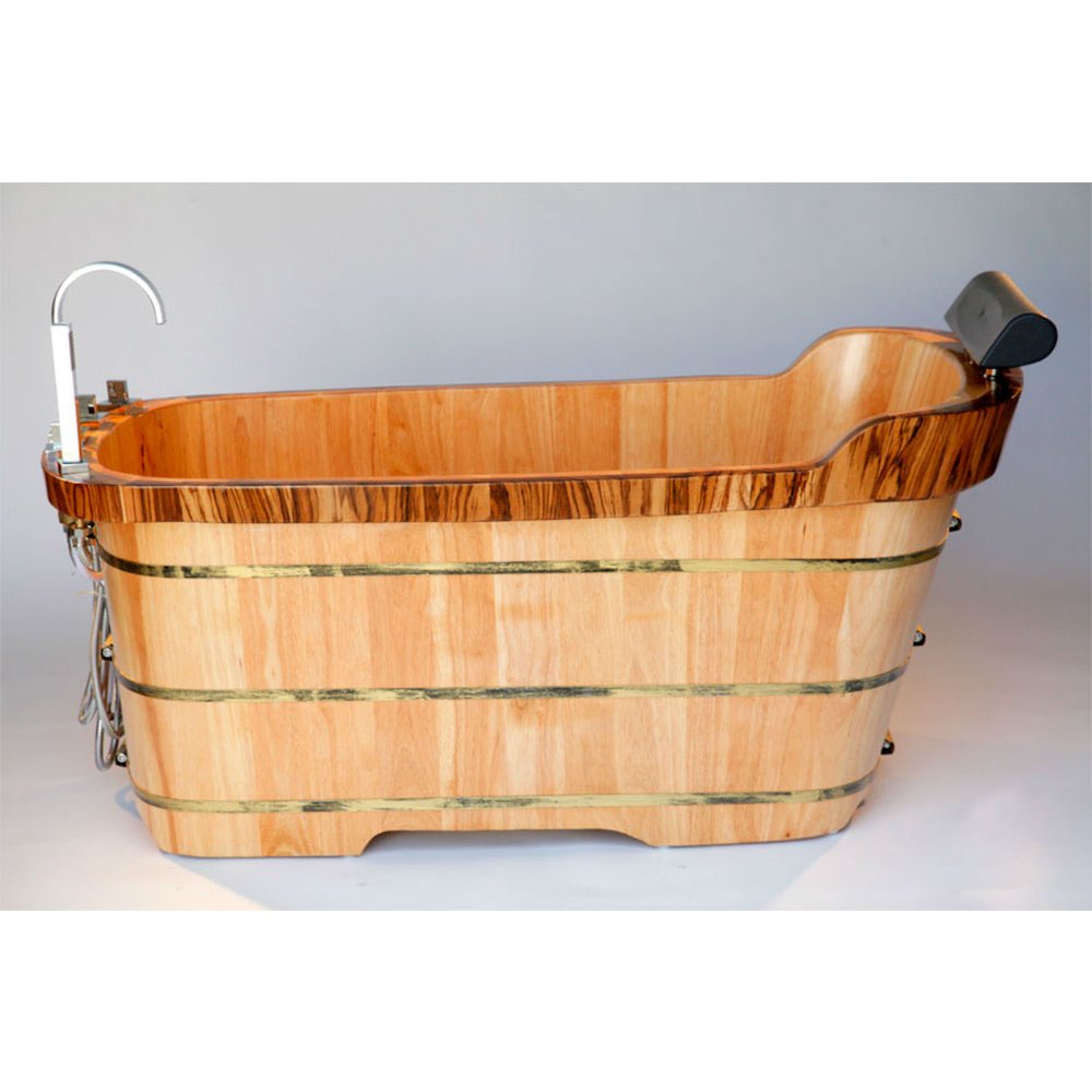 59" Free Standing Wooden Bathtub with Chrome Tub Filler. Picture 3