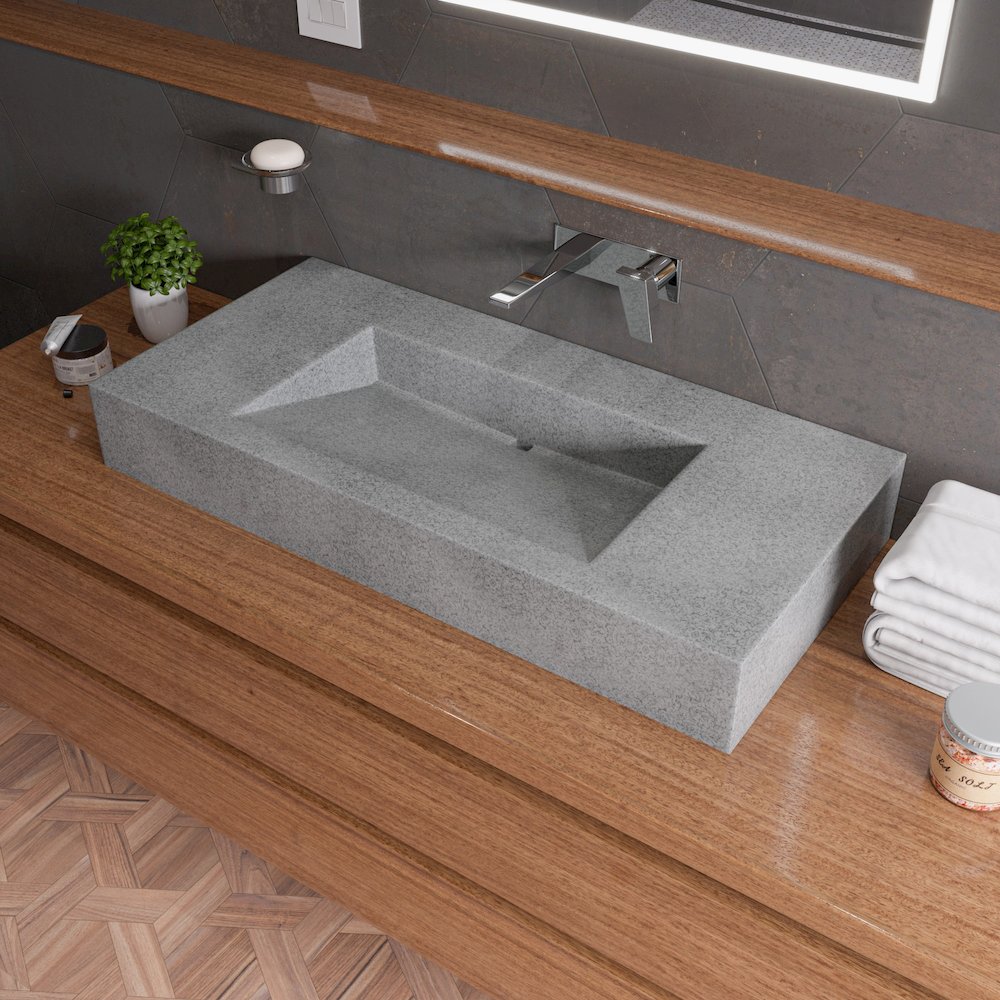 40" Solid Concrete Rectangular Countertop Sink. Picture 2