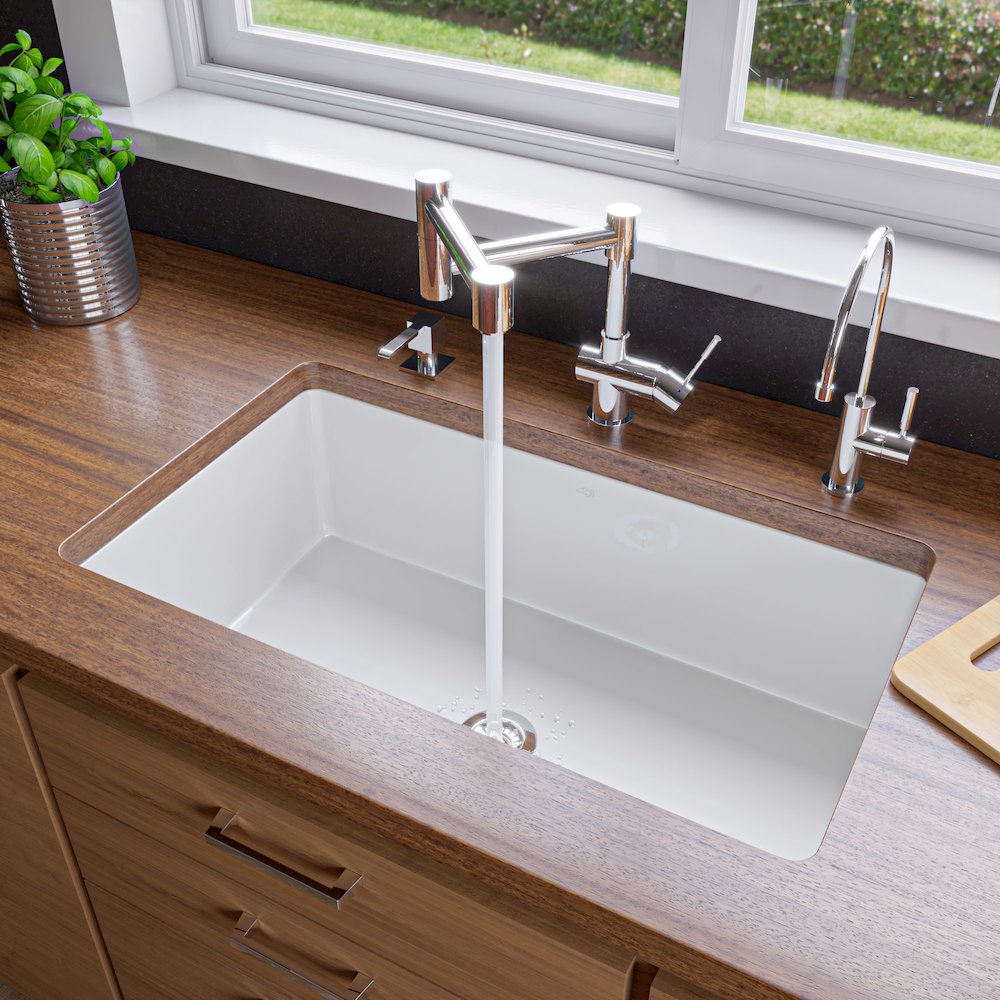 Fireclay White 32" x 19" Single Bowl Undermount / Drop In Kitchen Sink w Grid. Picture 8