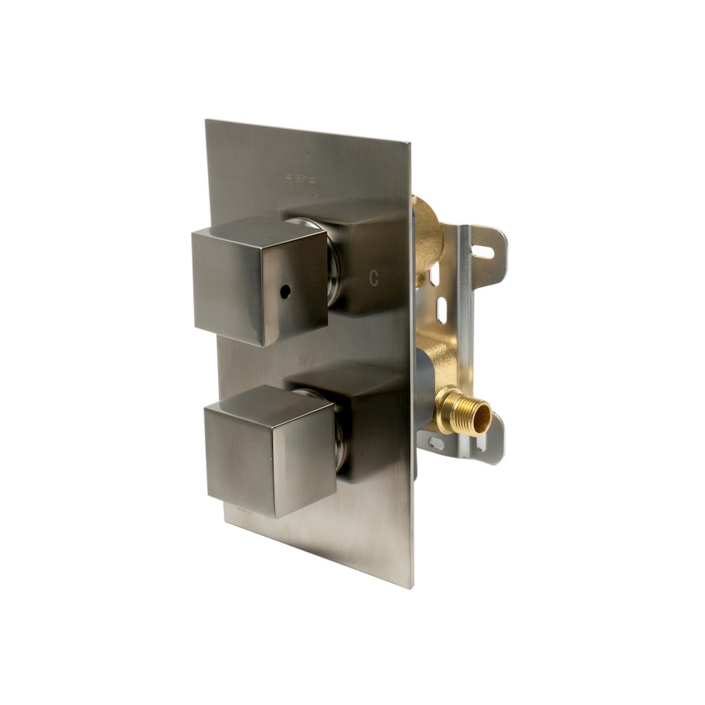 Brushed Nickel Square Knob 1 Way Thermostatic Shower Mixer. Picture 1