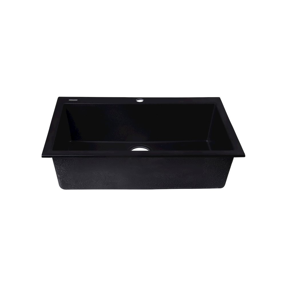 Black 30" Drop-In Single Bowl Granite Composite Kitchen Sink. Picture 5