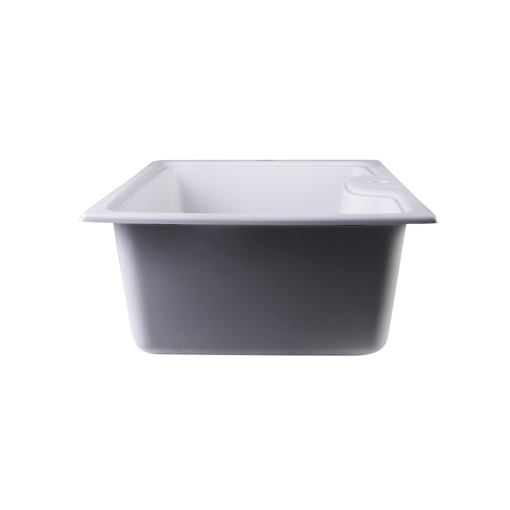 White 35" Drop-In Single Bowl Granite Composite Kitchen Sink. Picture 8