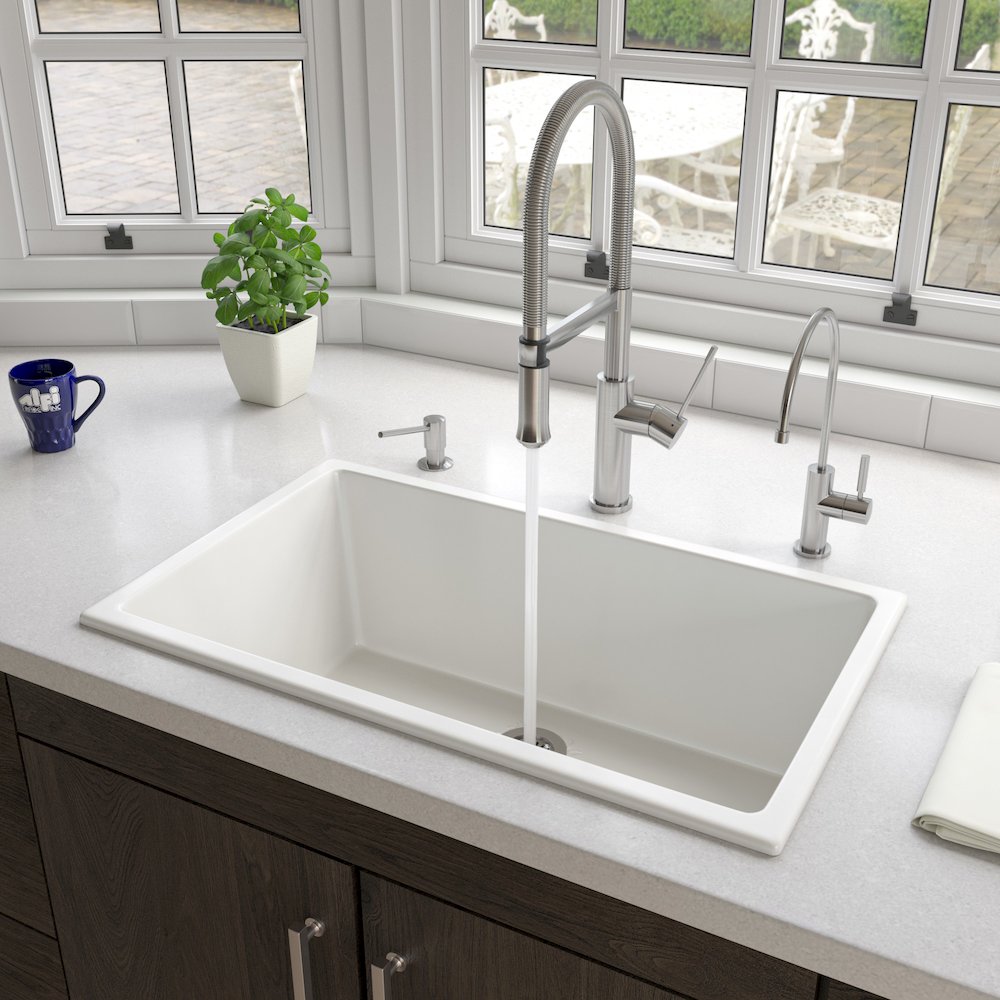 30" White Undermount / Drop In Fireclay Kitchen Sink. Picture 2