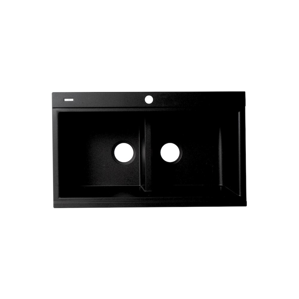 Black 33" Granite Composite Workstation Step Rim Double Bowl Drop In Sink. Picture 9