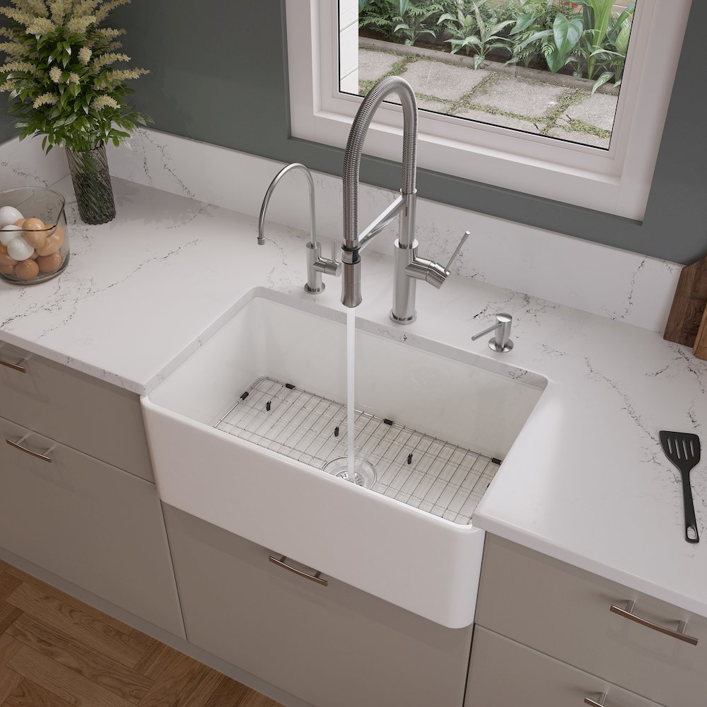 ABF3018 30" White Thin Wall Single Bowl Smooth Apron Fireclay Kitchen Farm Sink. Picture 2