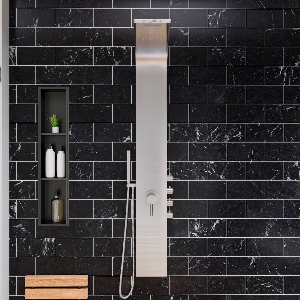 8" x 36" Brushed Black PVD Stainless Steel Vertical Triple Shelf Shower Niche. Picture 3