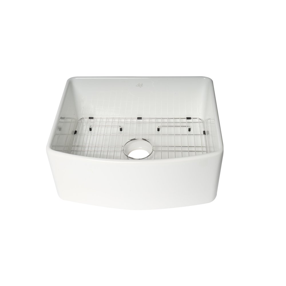 ALFI Brand White Smooth Curved Apron 24" x 20" Single Bowl Fireclay Farm Sink. Picture 5