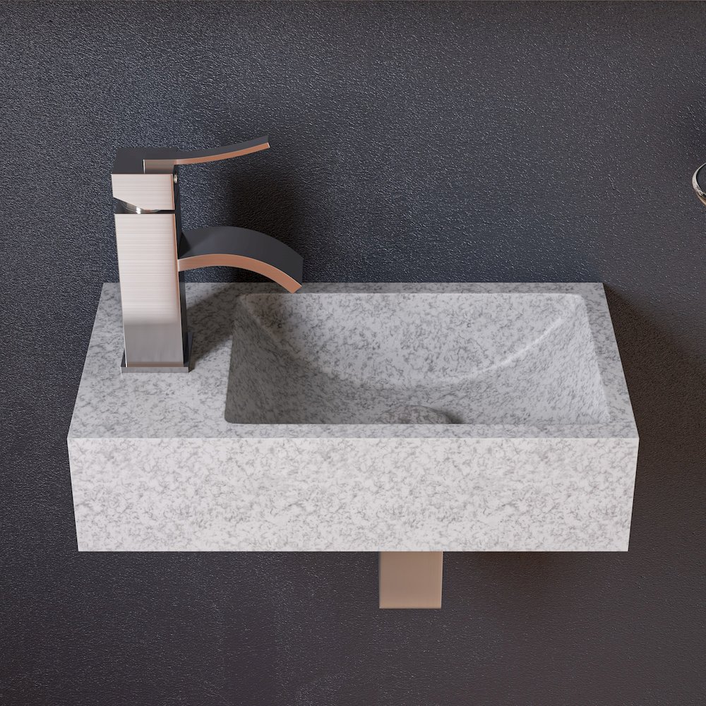 16" Small Rectangular Solid Concrete Gray Matte Wall Mounted Bathroom Sink. Picture 4