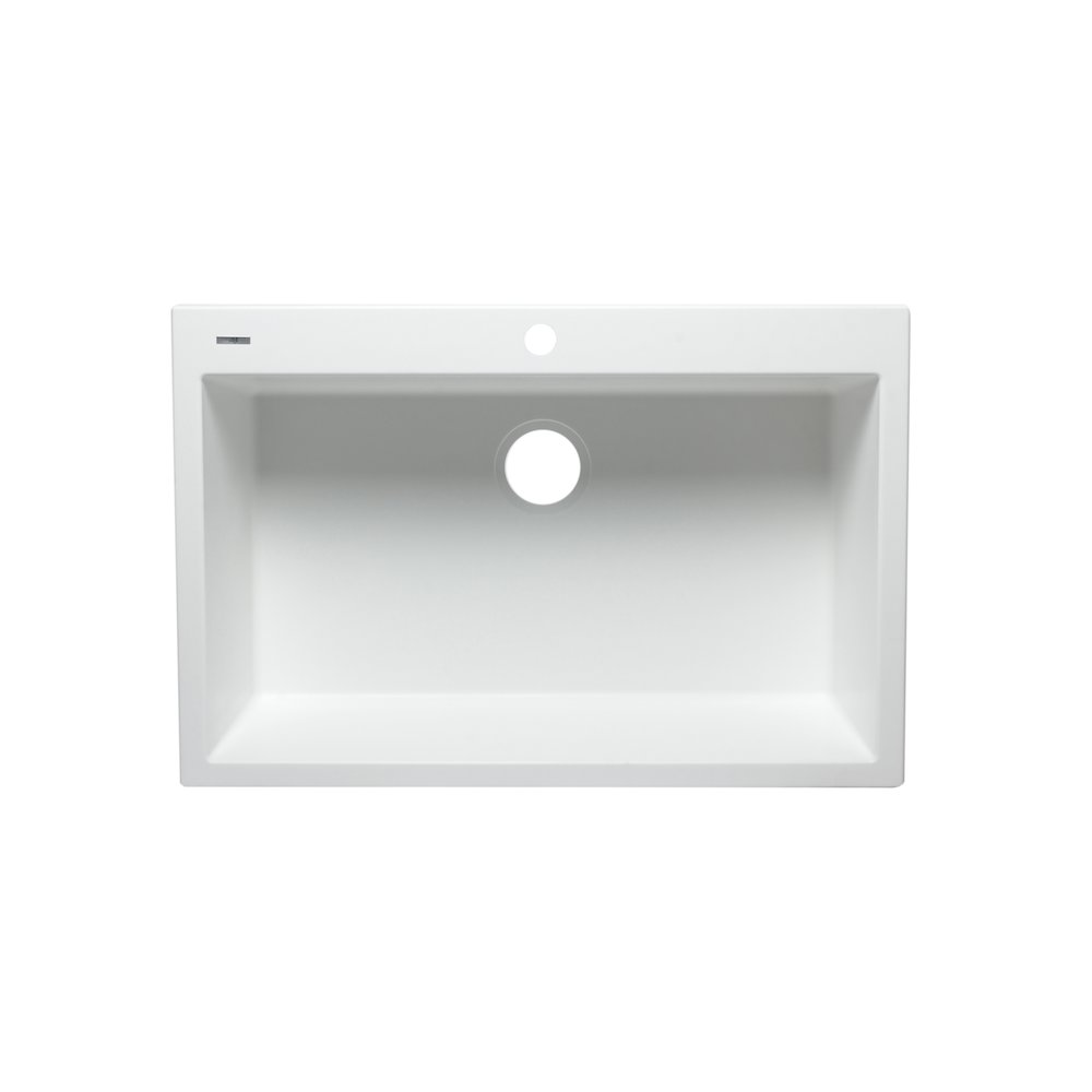 White 33" Single Bowl Drop In Granite Composite Kitchen Sink. Picture 1