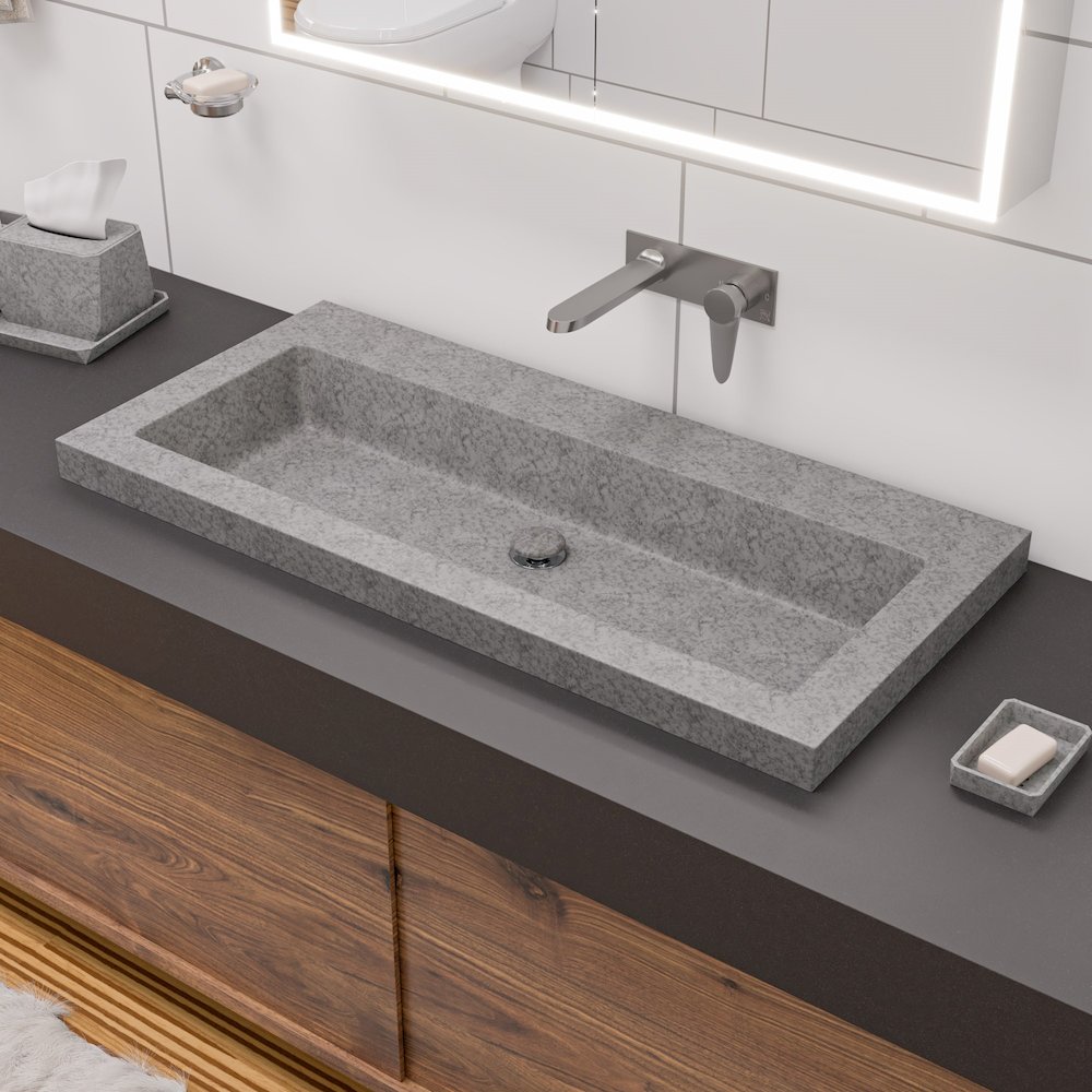 Solid Concrete Gray Matte Cap Bathroom Sink Drain. Picture 9