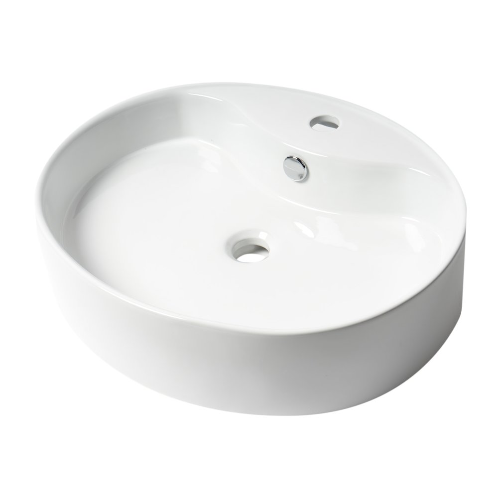 White 22" Oval Above Mount Ceramic Sink with Faucet Hole. Picture 1