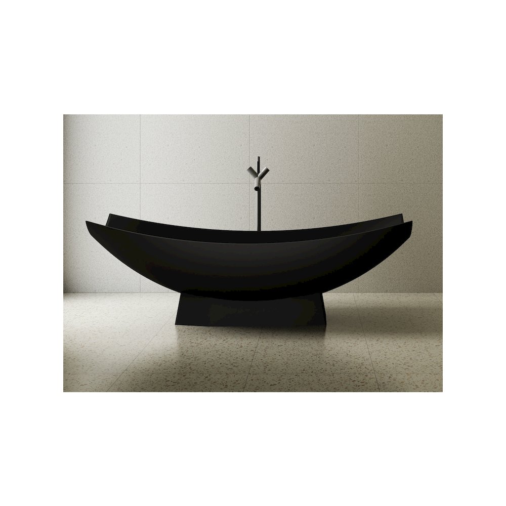 Black Matte 71" Solid Surface Resin Free Standing Hammock Style Bathtub. Picture 3
