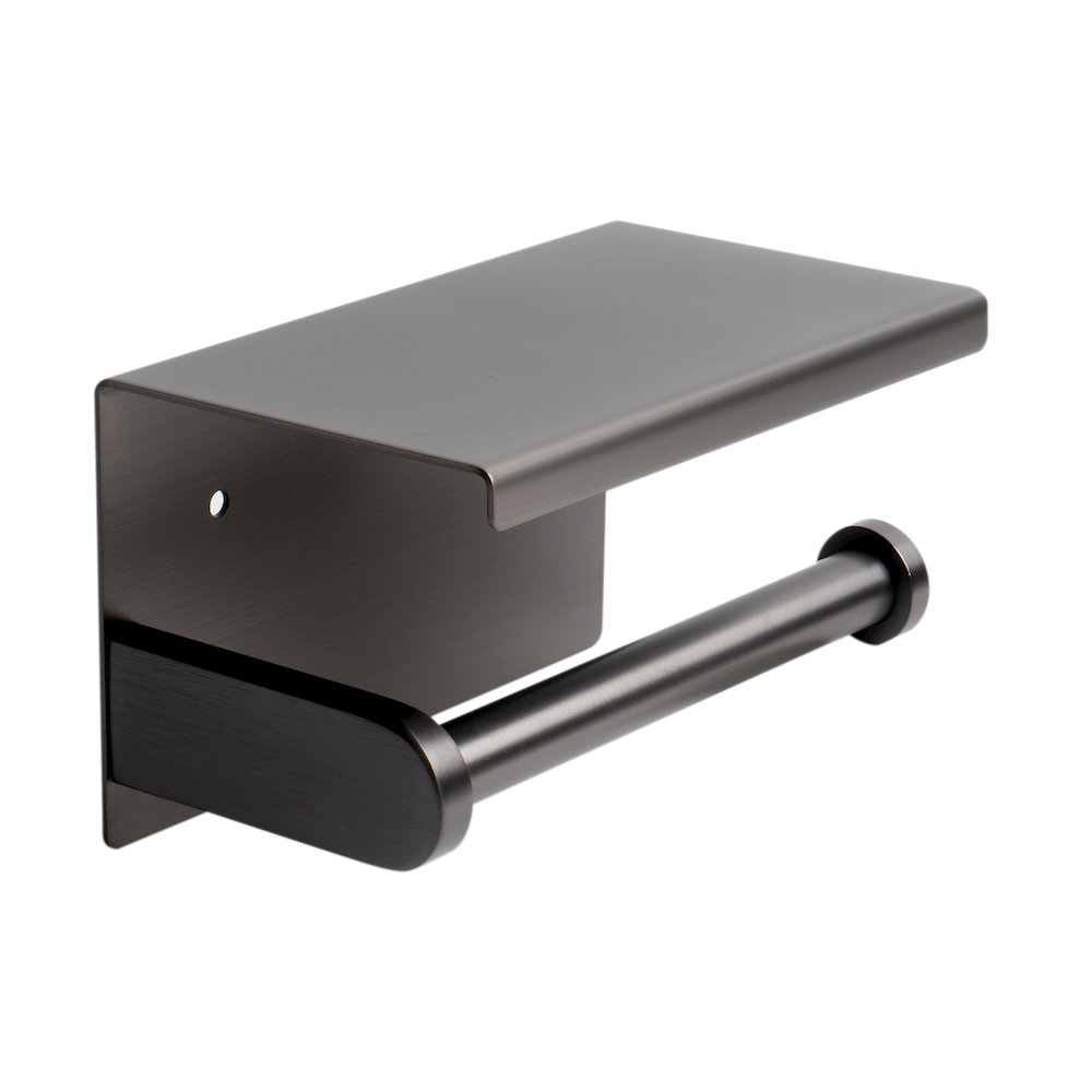 ALFI brand Brushed Black PVD Stainless Steel Toilet Paper Holder with Shelf. Picture 2