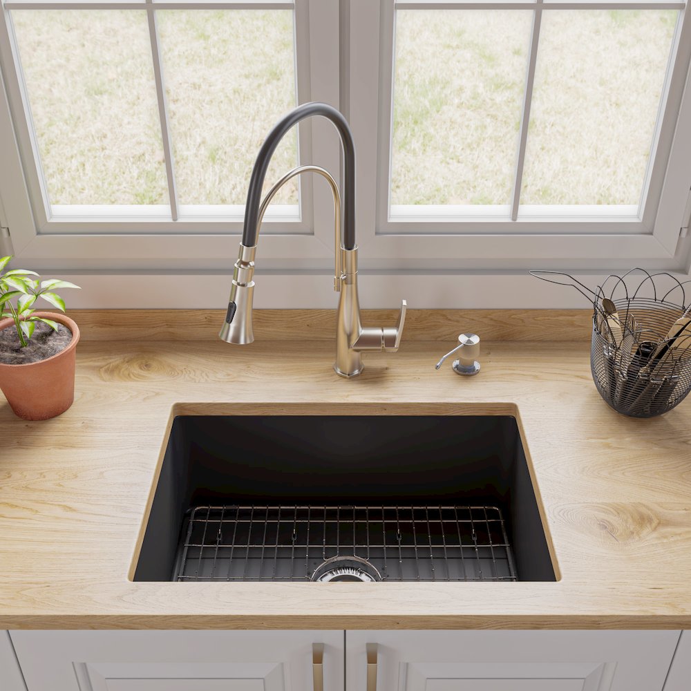 Black Matte 27" x 18" Fireclay Undermount / Drop In Firelcay Kitchen Sink. Picture 6