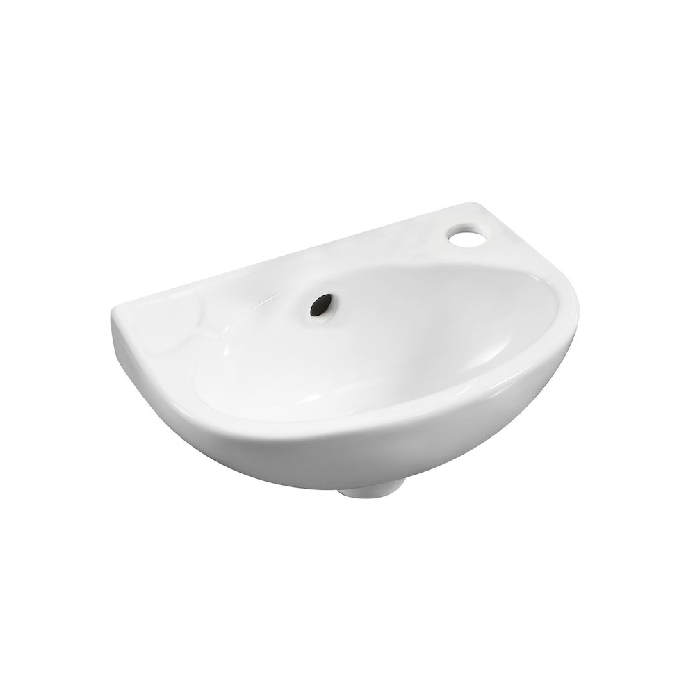 White 14" Small Wall Mounted Ceramic Sink with Faucet Hole. Picture 1
