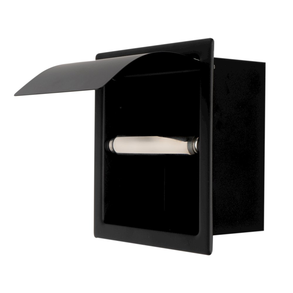 Black Matte Stainless Steel Recessed Toilet Paper Holder with Cover. Picture 3