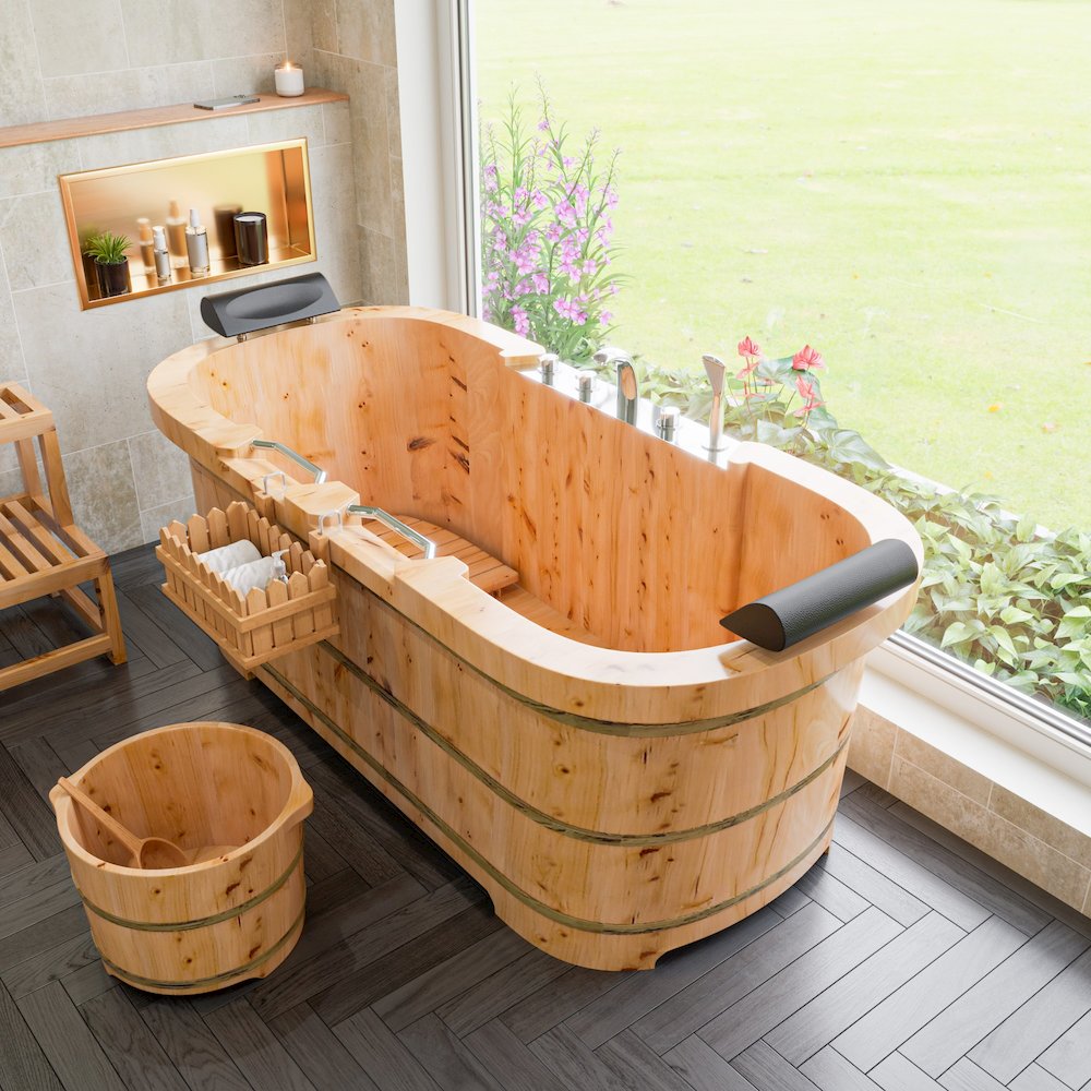 Round Wooden Cedar Foot Soaking Tub. Picture 3