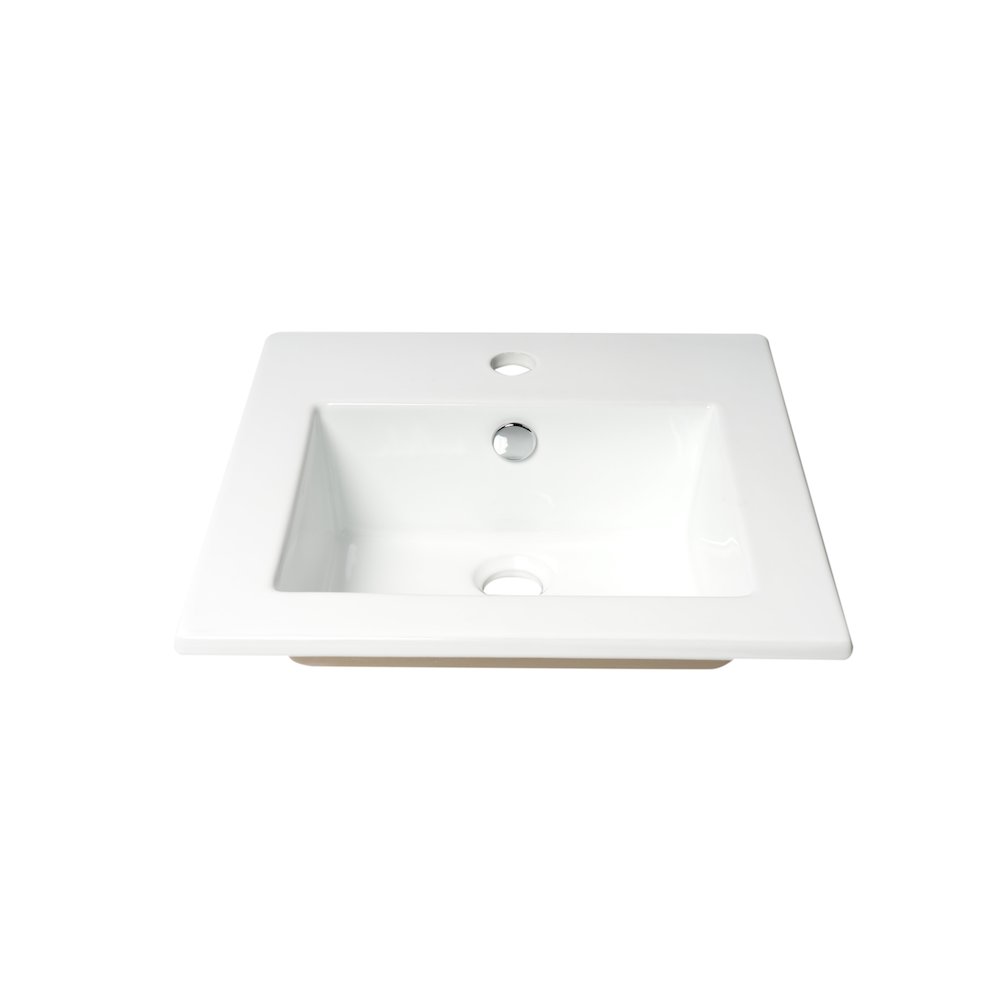White 17" Square Drop In Ceramic Sink with Faucet Hole. Picture 1