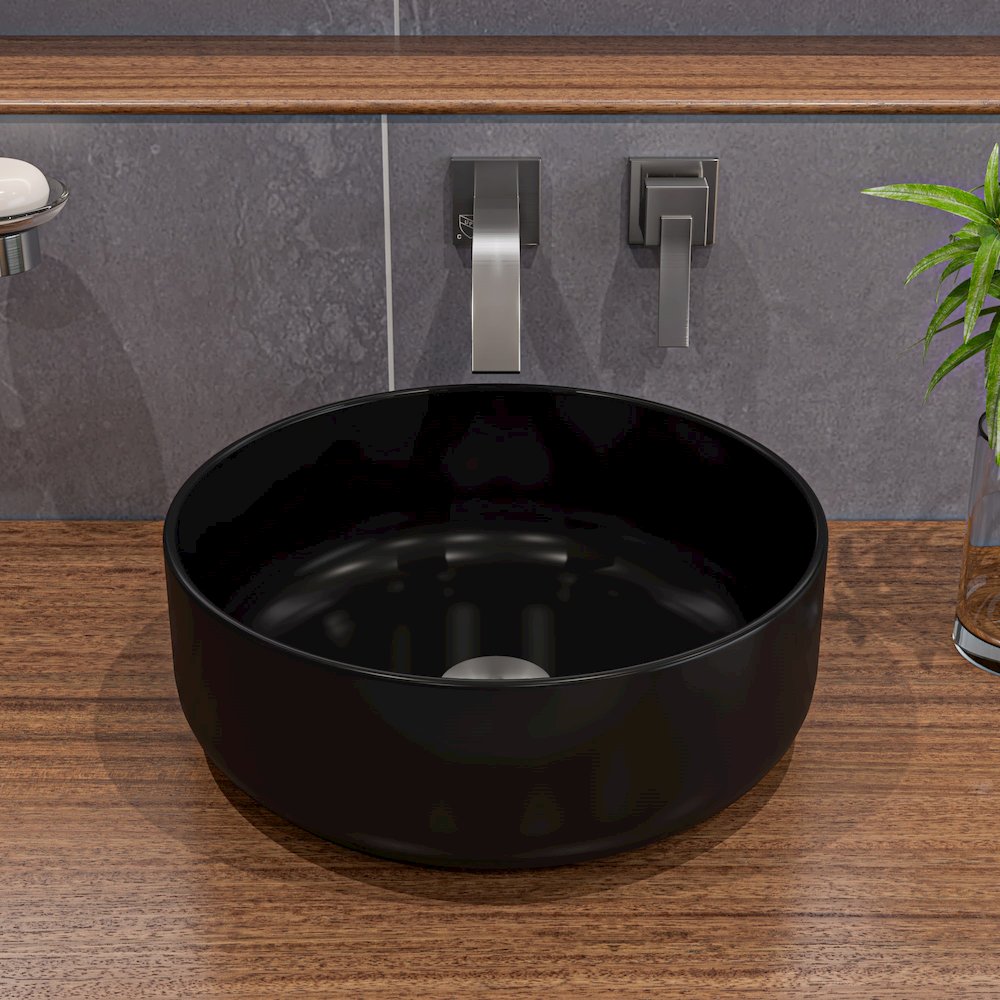 Black Matte 15" Round Above Mount Ceramic Sink. Picture 3