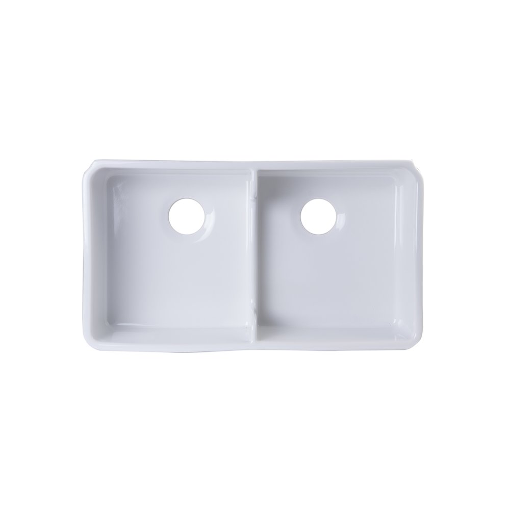 White 32" Short Wall Double Bowl Lip Apron Fireclay Farmhouse Kitchen Sink. Picture 7