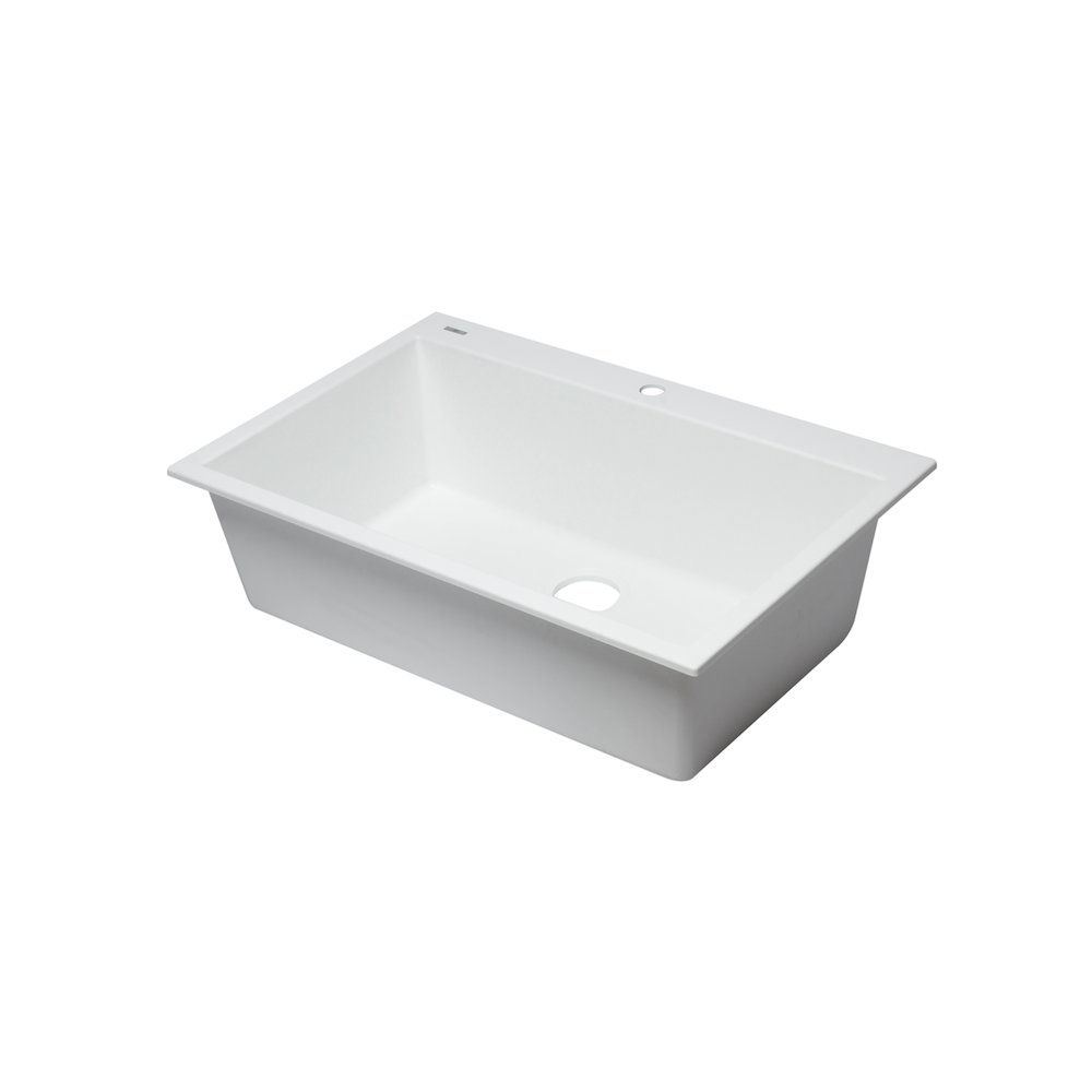 White 33" Single Bowl Drop In Granite Composite Kitchen Sink. Picture 5