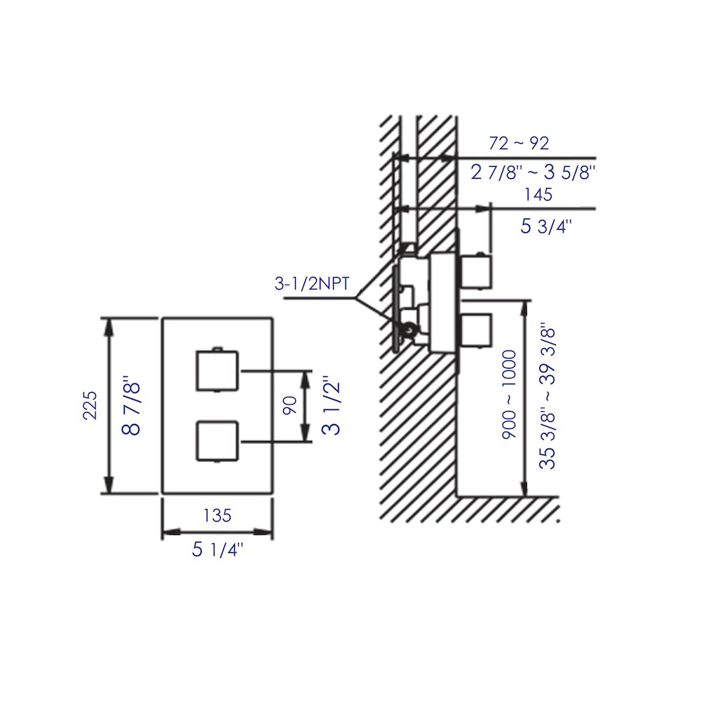 Brushed Nickel Square Knob 1 Way Thermostatic Shower Mixer. Picture 8