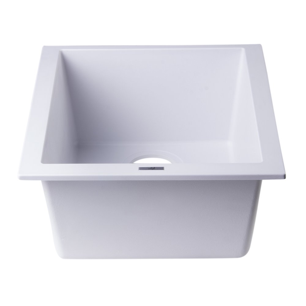 White 17" Undermount Rectangular Granite Composite Kitchen Prep Sink. Picture 1