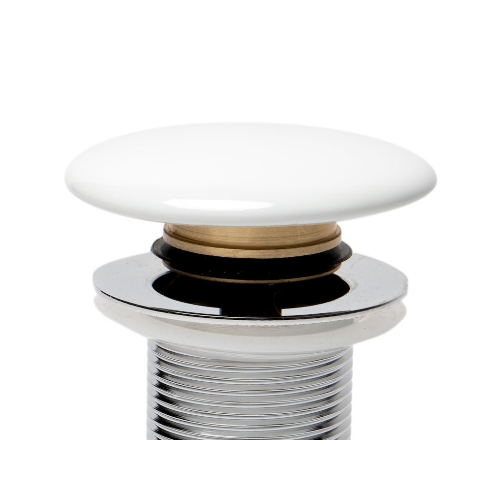 White Ceramic Mushroom Top Pop Up Drain for Sinks without Overflow. Picture 4