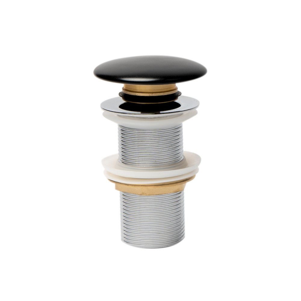 Black Matte Ceramic Mushroom Top Pop Up Drain for Sinks without Overflow. Picture 3