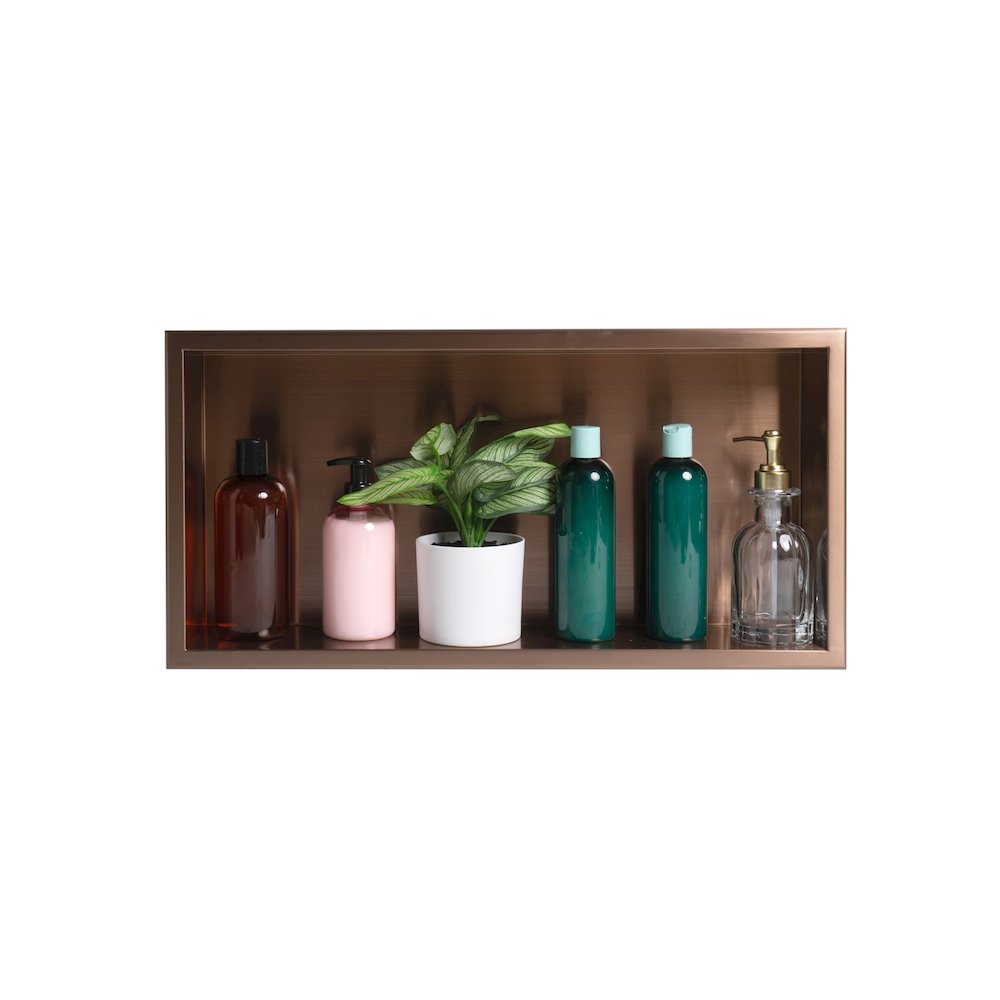 Brushed Copper PVD Stainless Steel Horizontal Single Shelf Shower Niche. Picture 6