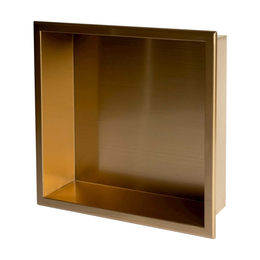 16" x 16" Brushed Gold PVD Steel Square Single Shelf Shower Niche. Picture 1