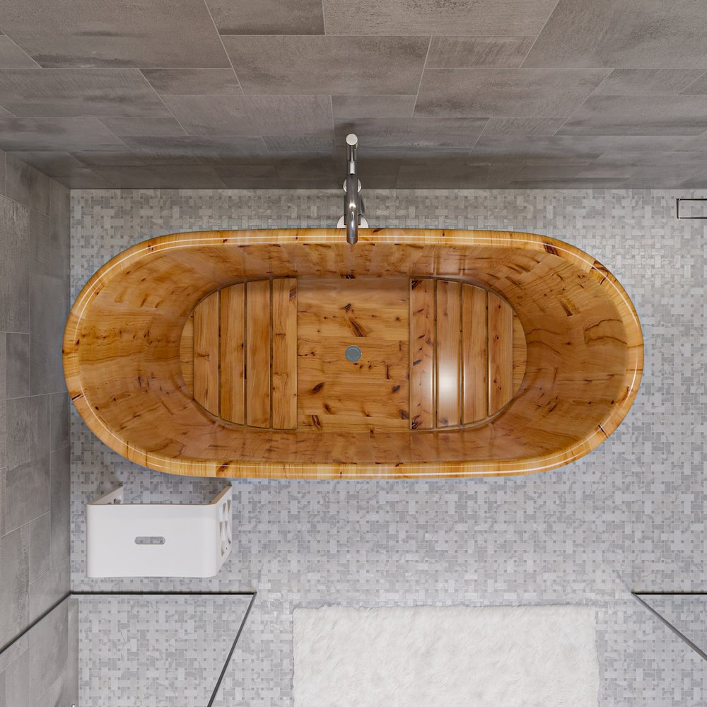 63" Free Standing Cedar Wooden Bathtub. Picture 7