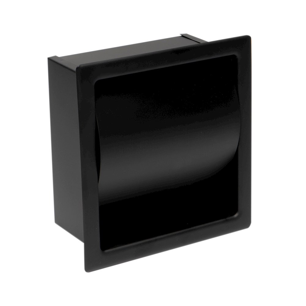 Black Matte Stainless Steel Recessed Toilet Paper Holder with Cover. Picture 7