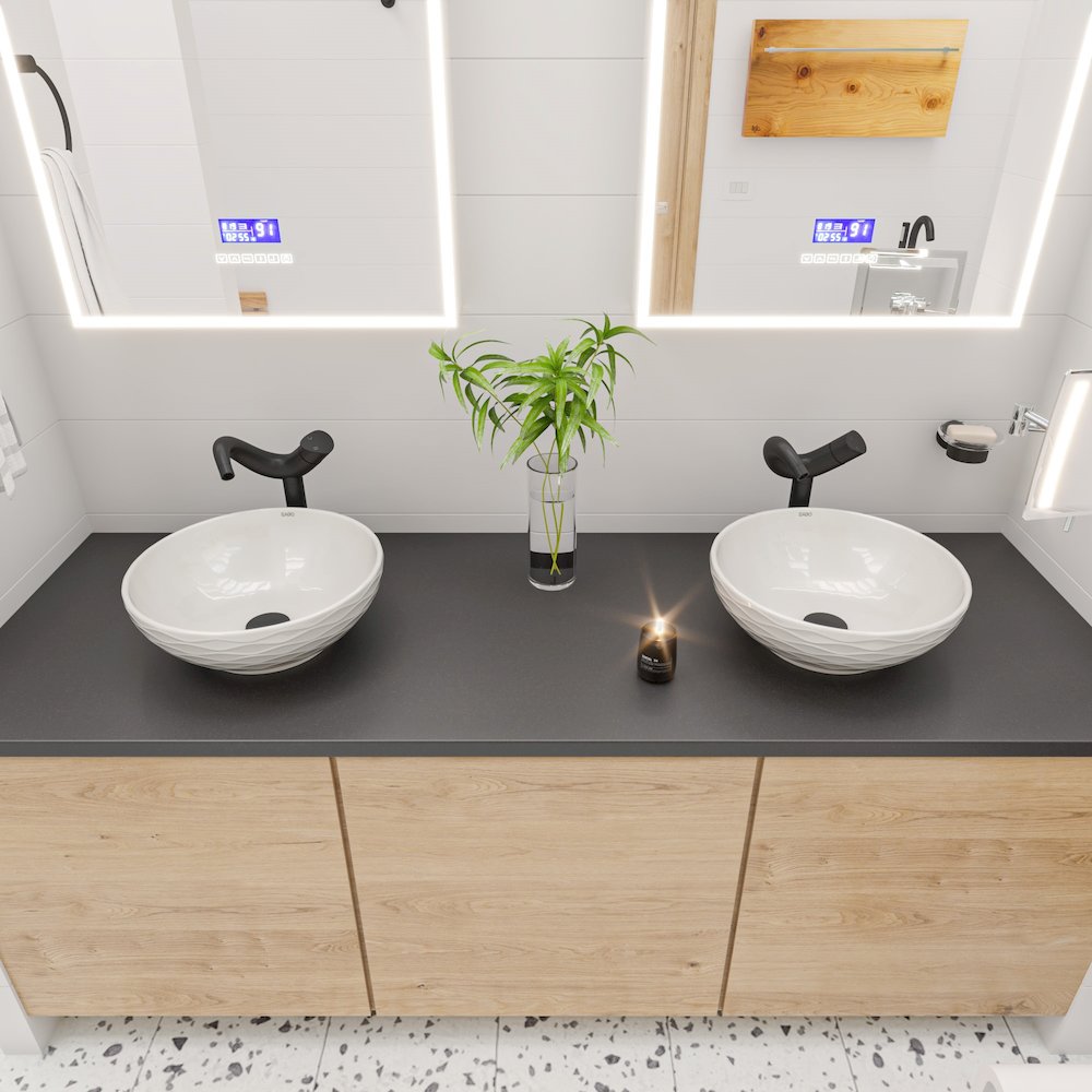 White 17" Decorative Round Vessel Above Mount Ceramic Sink. Picture 9
