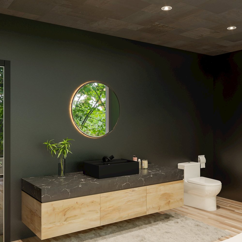 Black Matte 24" Modern Rectangular Above Mount Ceramic Sink with Faucet Hole. Picture 9