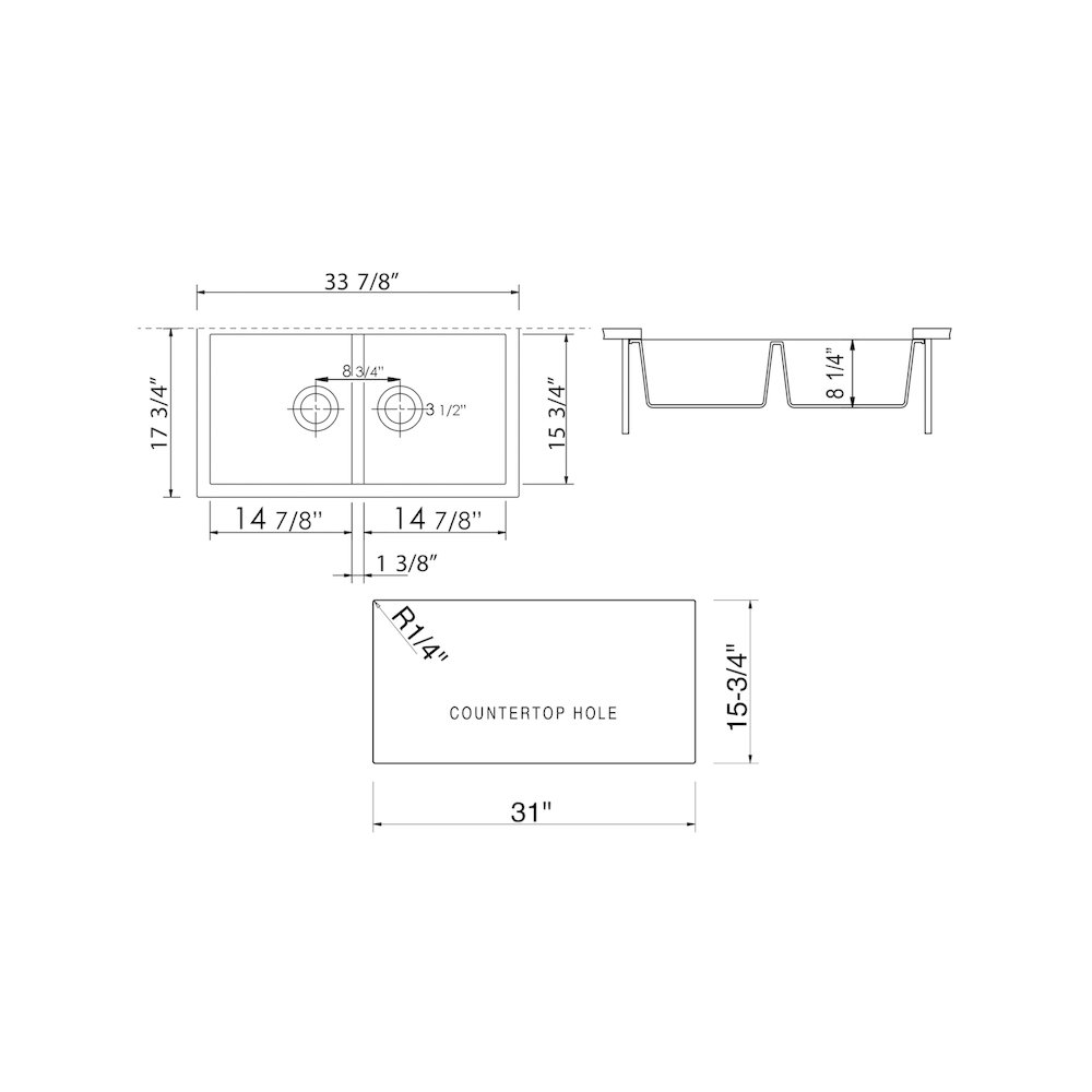 Black 34" Undermount Double Bowl Granite Composite Kitchen Sink. Picture 10