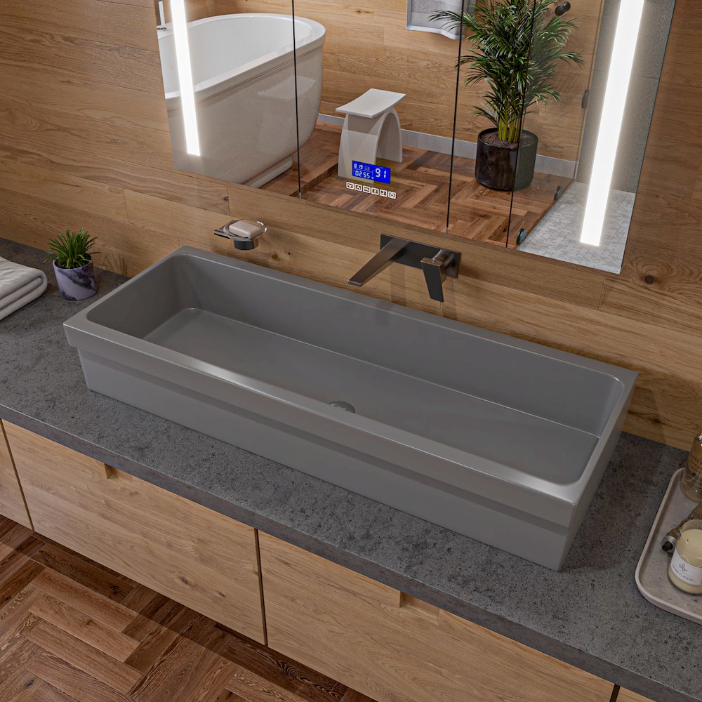 48" Grey Matte Above Mount Fireclay Bathroom Trough Sink. Picture 3