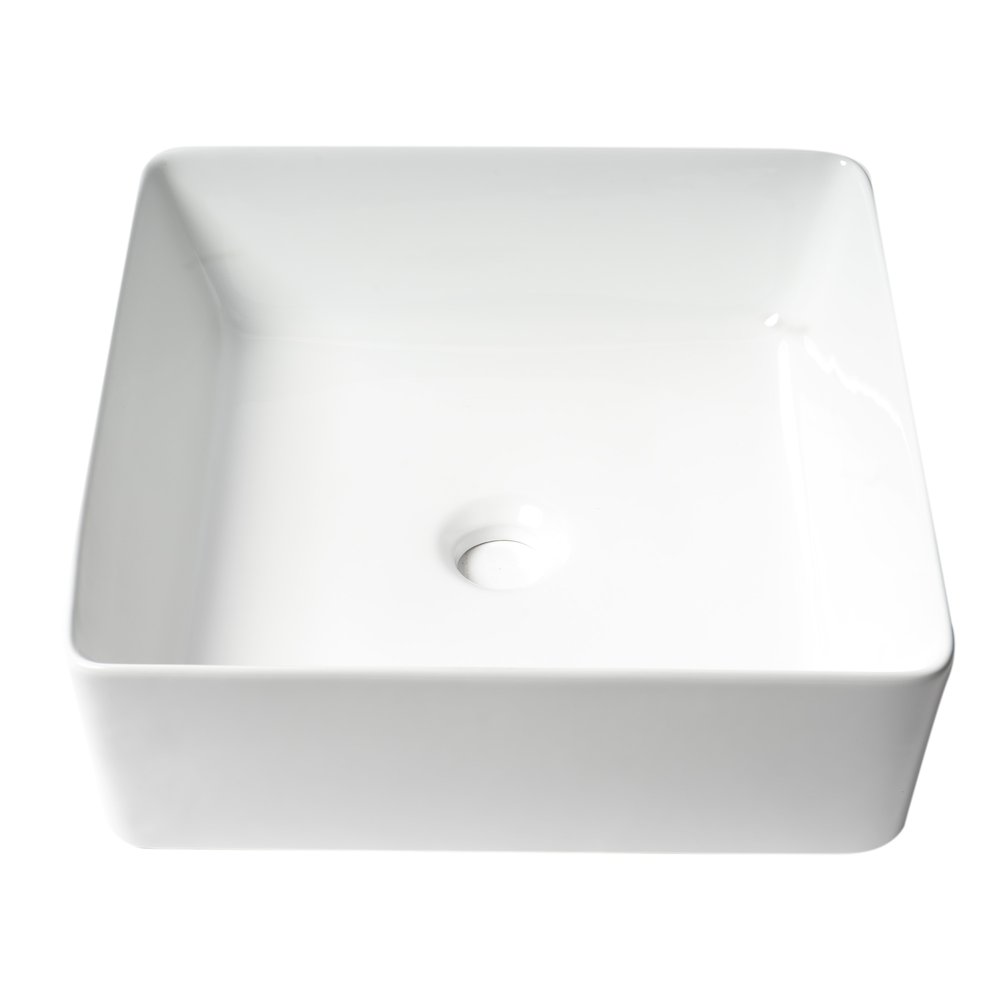 White 16" Modern Square Above Mount Ceramic Sink. Picture 7