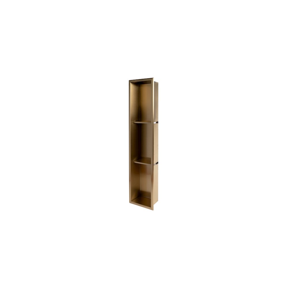 8" x 36" Brushed Gold PVD Stainless Steel Vertical Triple Shelf Shower Niche. Picture 5