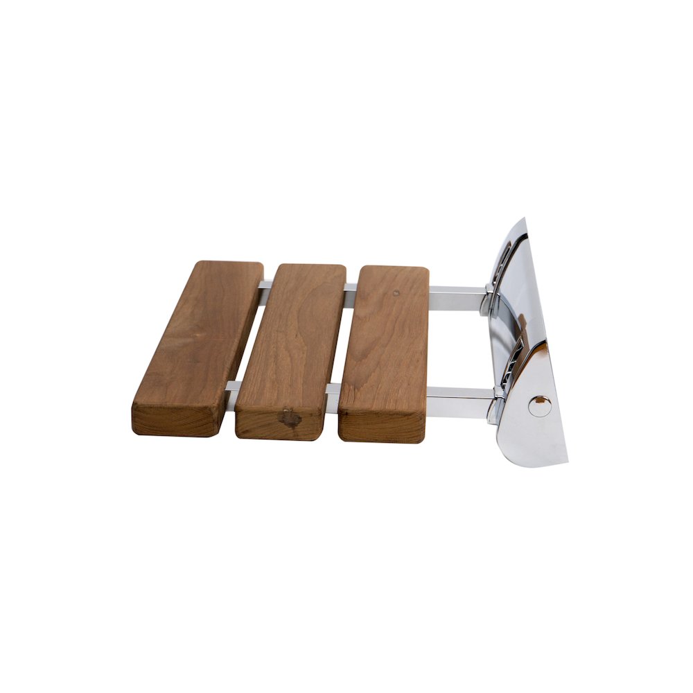 Polished Chrome 14" Folding Teak Wood Shower Seat Bench. Picture 4