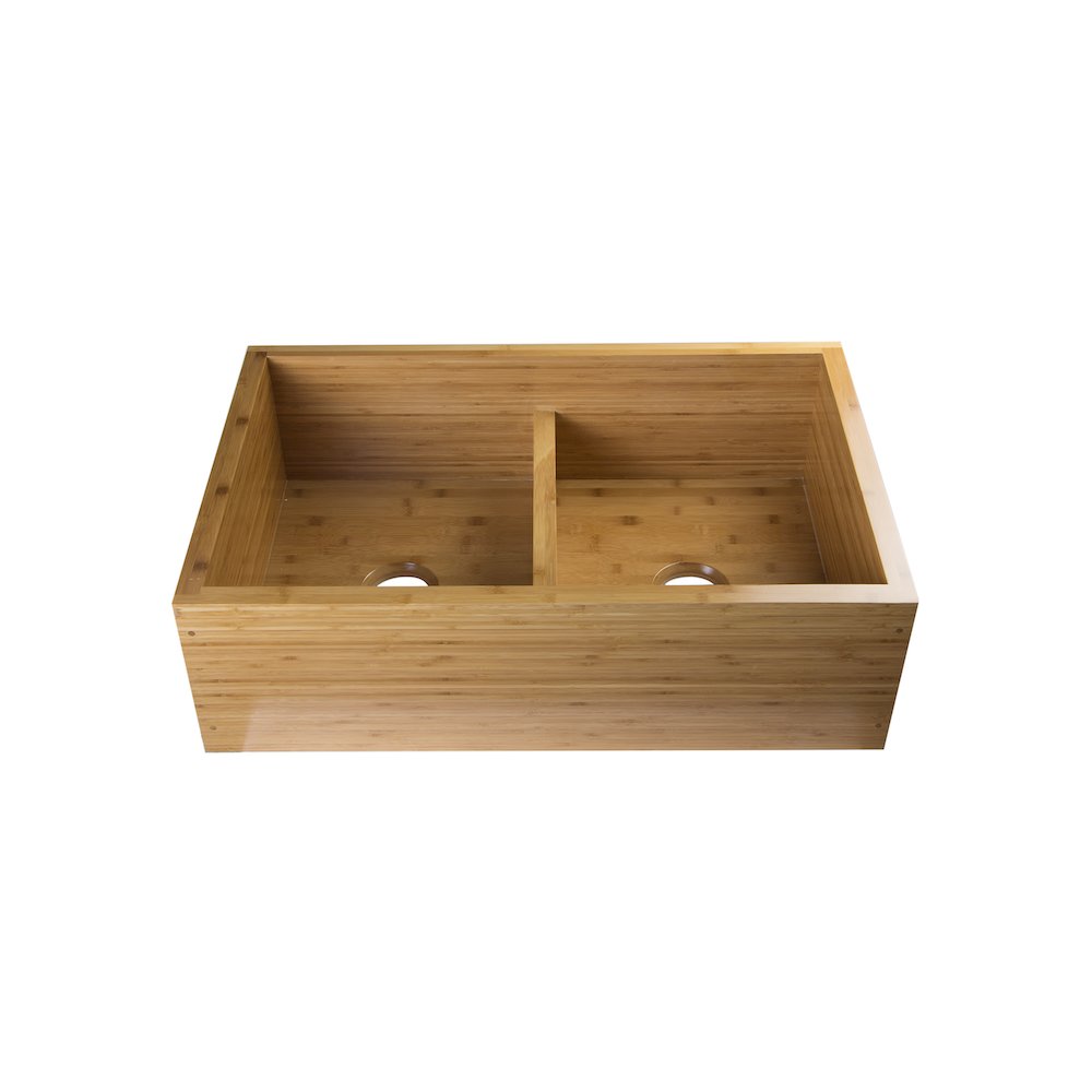 33" Double Bowl Bamboo Kitchen Farm Sink. Picture 7