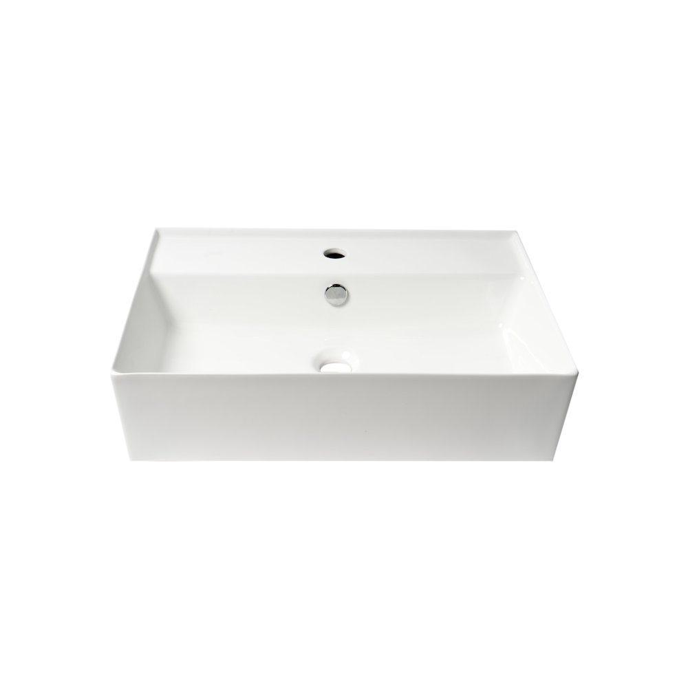White 24" Modern Rectangular Above Mount Ceramic Sink with Faucet Hole. Picture 8