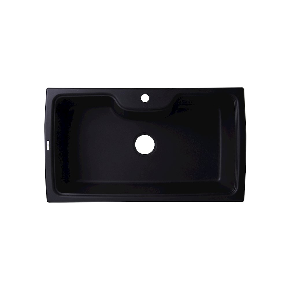 Black 35" Drop-In Single Bowl Granite Composite Kitchen Sink. Picture 1