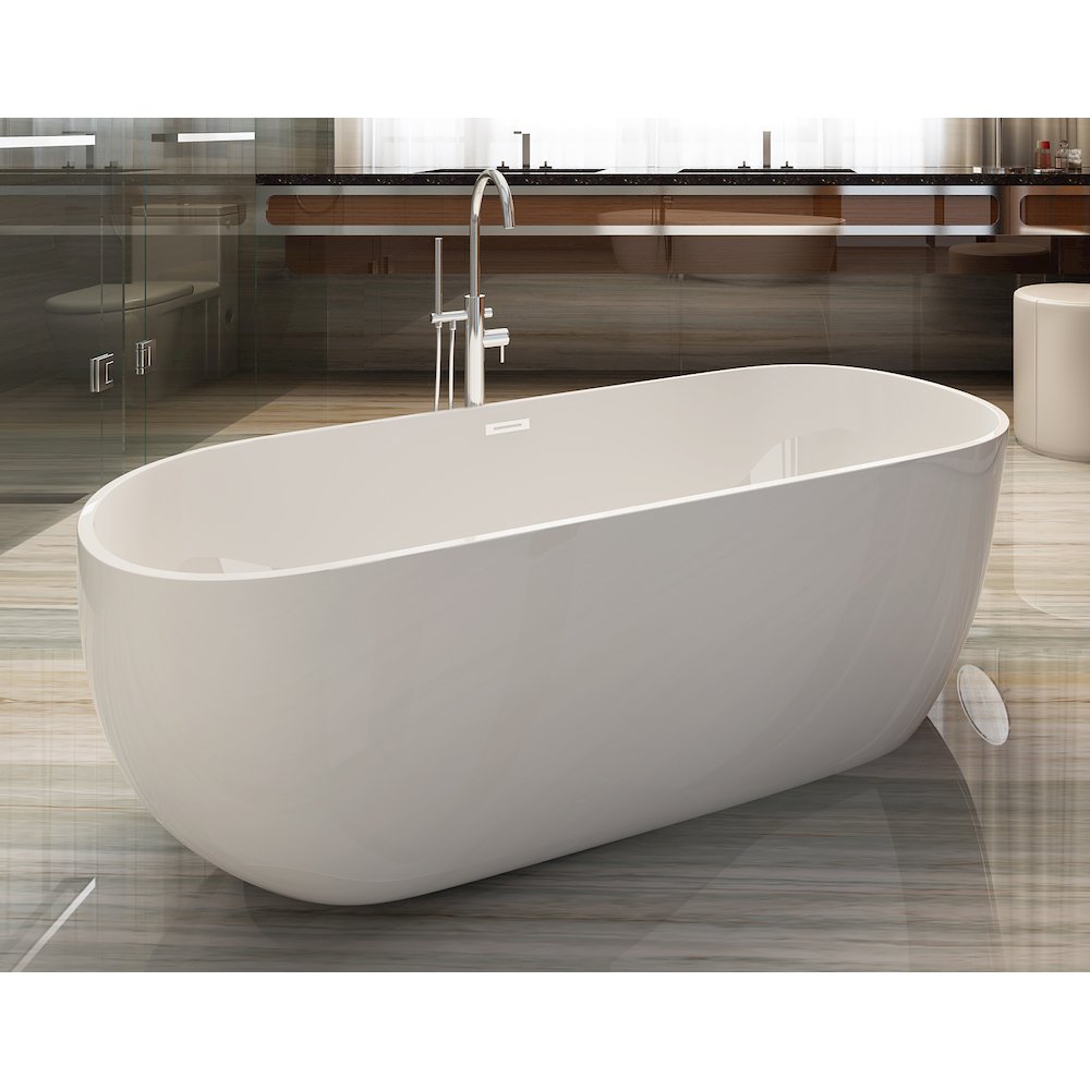 59 inch White Oval Acrylic Free Standing Soaking Bathtub. Picture 8