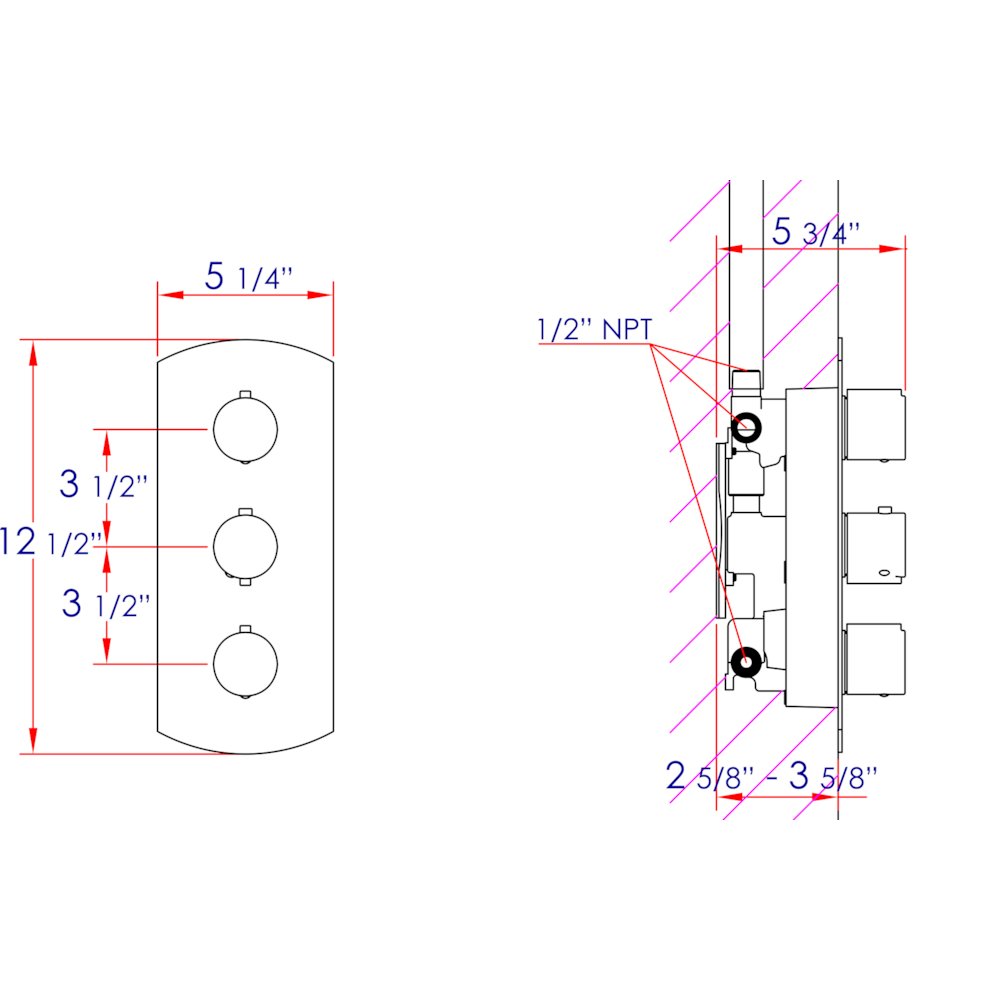 Polished Chrome Concealed 4-Way Thermostatic Valve Shower Mixer /W Round Knobs. Picture 8