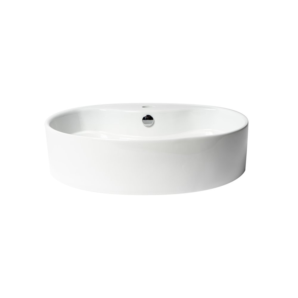 White 22" Oval Above Mount Ceramic Sink with Faucet Hole. Picture 7