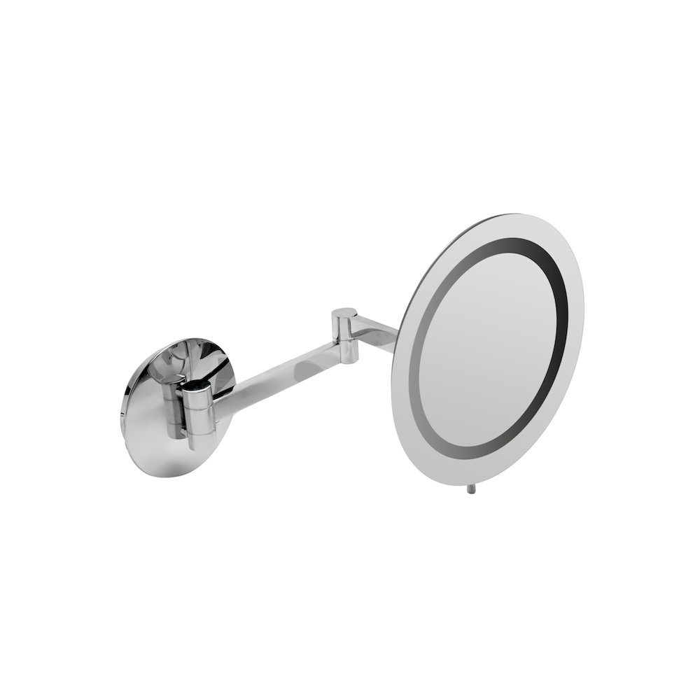 Polished Chrome Wall Mount Round 9" 5x Magnifying Cosmetic Mirror with Light. Picture 1